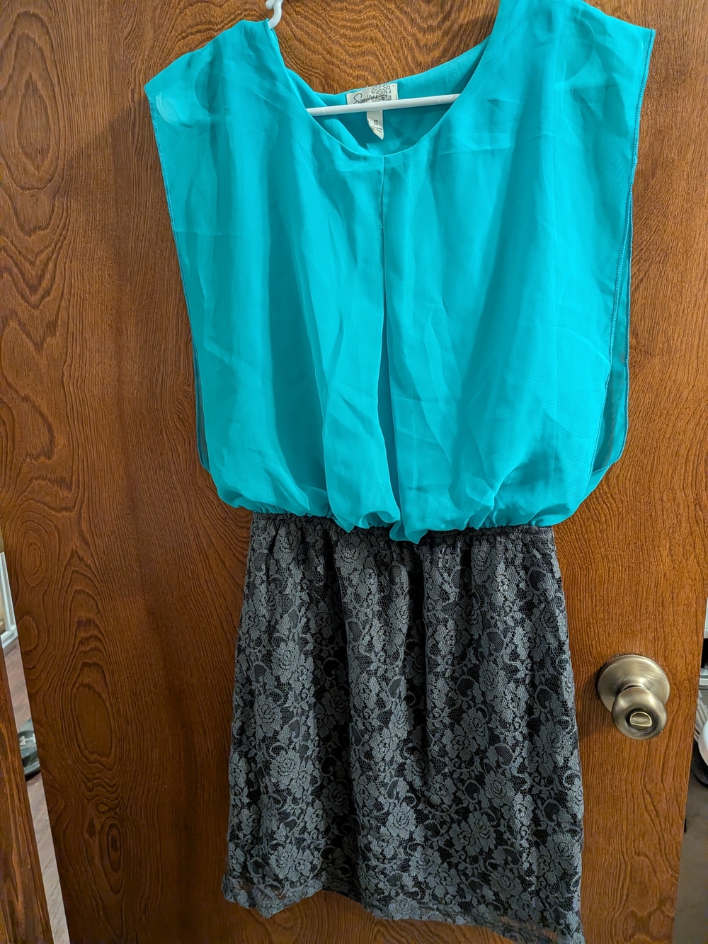 Teal and Grey Lace Sleeveless Dress